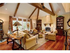 Living room with vaulted ceilings